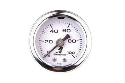 Aeromotive gauge fuel pressure 0-100 psi 1 1/2" analog mechanical white face ea
