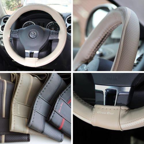 47015 14"-15" 38cm steering wheel cover beige leather fiat wrap bmw audi suv car