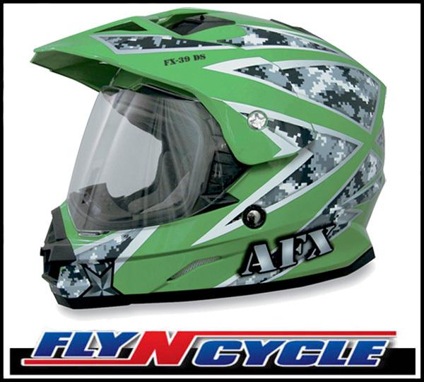 Afx fx-39 dual sport large urban green motorcycle full face helmet dot ece lrg