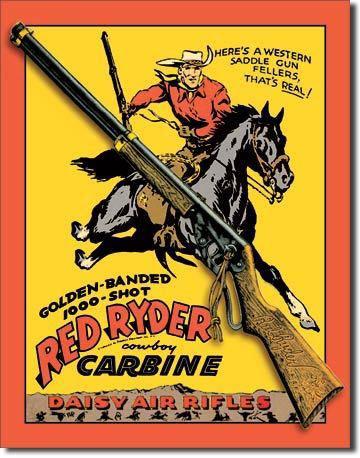 Vintage replica tin metal sign red rider daisy air riffle gun shot cowboy 953