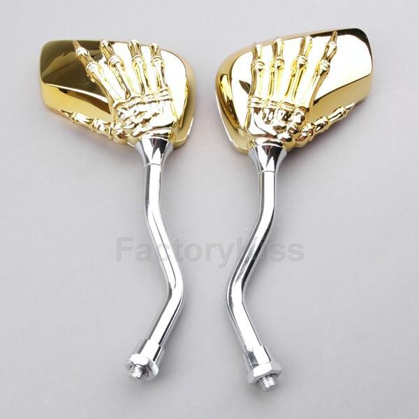 Golden skeleton hand rear view side mirrors fit-all-motorcycle