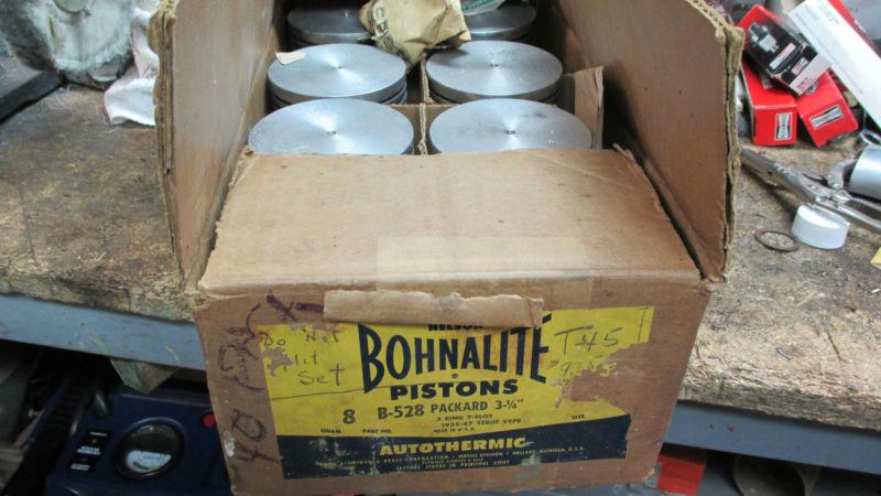 1935-1947 packard pistons bohnalite set of 8 3 1/4" 3 ring t-slot strut type 020