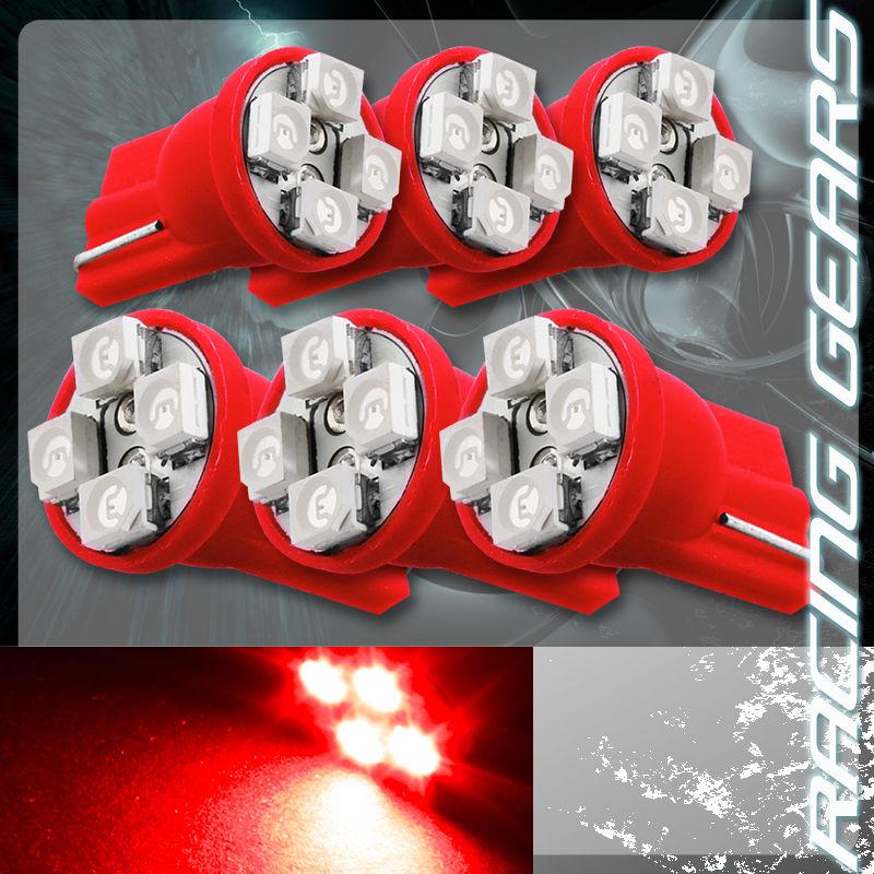 6x red smd 4 led 12v t10 wedge interior instrument map panel gauge light bulbs