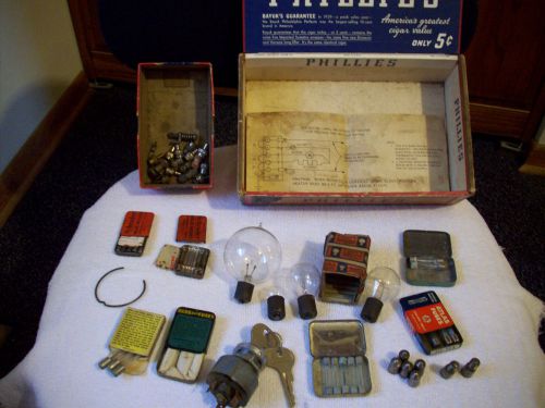 Large  lot of antique car / auto  parts - lightbulbs - switches - valve  cores