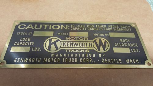Kenworth vintage data plate acid etched brass