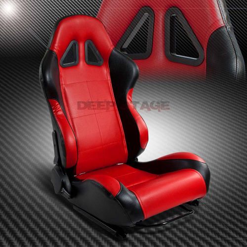2 x red/black pvc leather sports style racing seats+mounting sliders right side