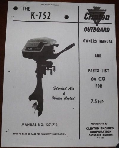 Clinton k752, parts list,manual 7.5hp