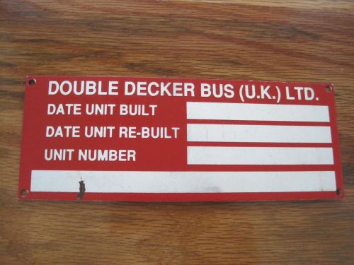Vintage double decker bus ltd uk id identification plate metal