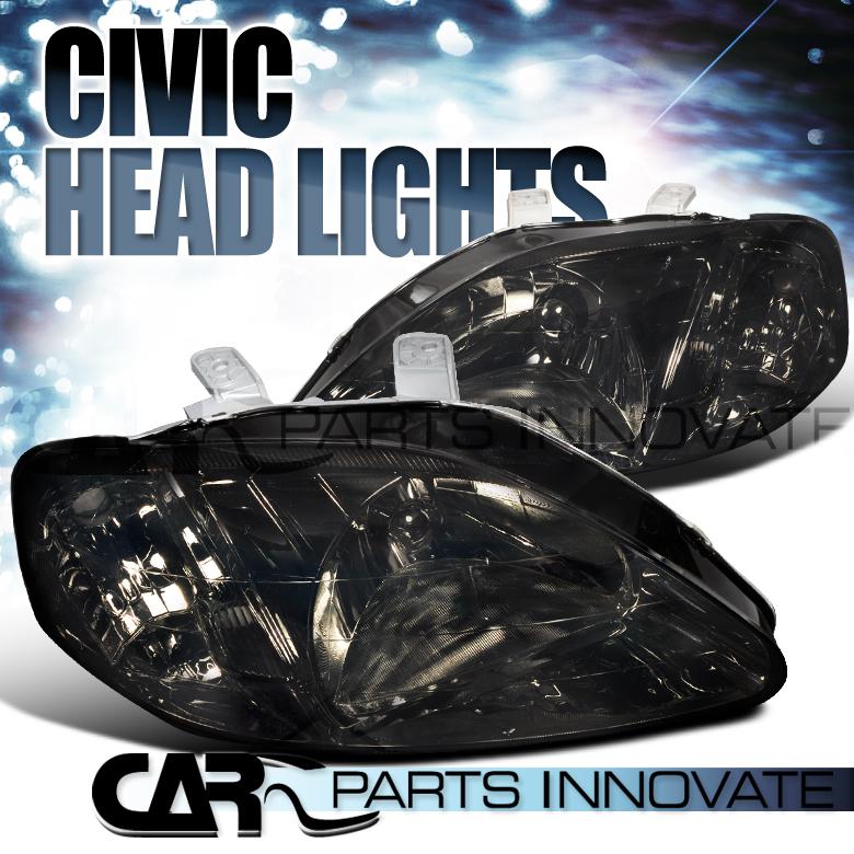 99-00 honda civic 2/3/4dr jdm smoke crystal head lights front lamp replacement