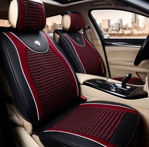 Universal ice silk car seat cushion covers for 5 seat car black&amp;red