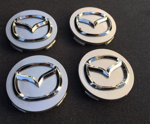 New set of 4 mazda silver center wheel cover cap chrome emblem logo g22c-37-190a