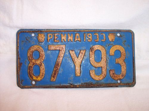 1933  vintage  automibile  car  licence  plate  pennsylvania  #87y93