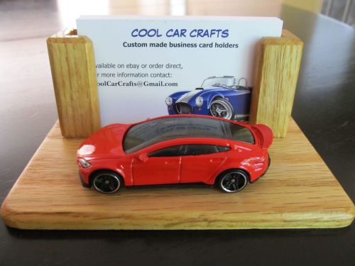 Tesla s oak business card holder desk display red die cast exotic electric car