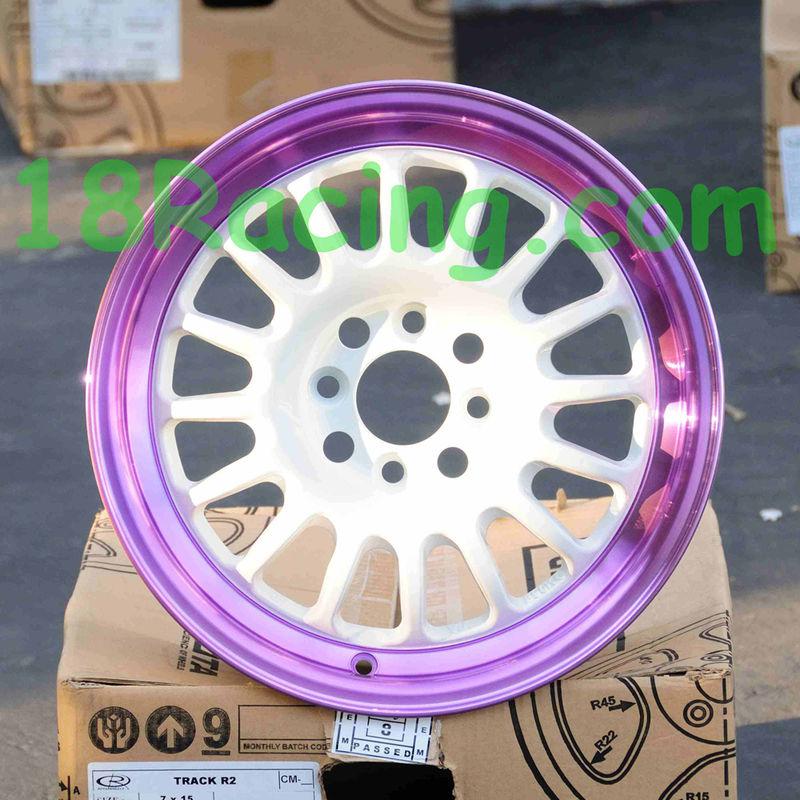 Rota wheel track r 2 15x7 4x100 +40 white purple integra civic mr2 xa xb fit