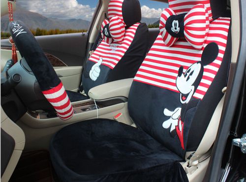 18pcs 1 sets cute cartoon car seat cover short plush car-covers  five seat black
