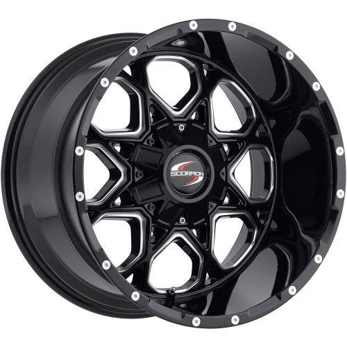 18x9 black milled scorpion sc10 8x6.5 +12 wheels open country mt 37 tires