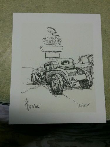 Coupe pen ink 5x7 art print ford chevy dodge hot rod rat dragster at top notch