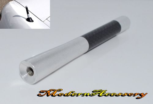 Jdm silver aluminum 4.7&#034; carbon fiber car am/fm radio antenna + screws subaru