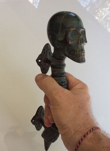Bronze skull head statue sculpture skeleton figure door handle all metal