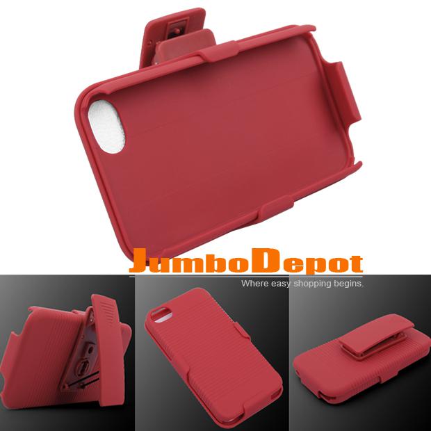 Red 180° stand phone cover case protector with belt clip for iphone 4 4g 4s 4gs