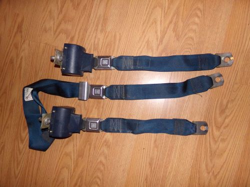 1973  gm  deluxe small buckle rear seat belts blue set of 3 stainless