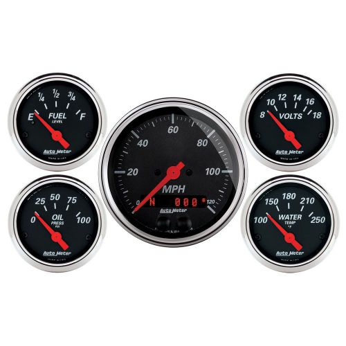 Autometer 1450 designer black 5 gauge set; fuel/oil/speedo/volt/water