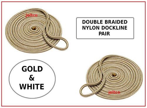 Pair of 5/8&#034; x 25&#039; premium nylon double braided dock lines - gold &amp; white