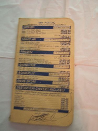 1994 pontiac dealer price &amp; selling facts booklet