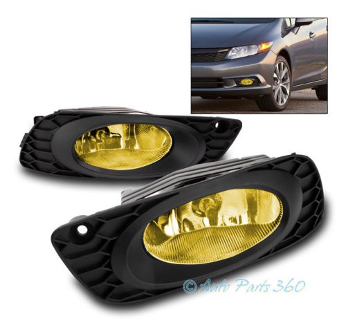 2012 honda civic sedan 4dr bumper yellow fog light lamp+bulb+harness+switch set