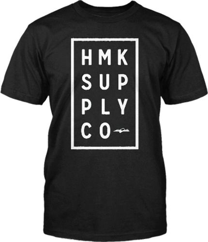 Hmk boxed text logo tshirt blue or black - five adult sizes