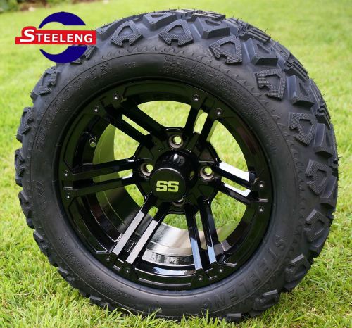 Golf cart 12&#034; black terminator aluminum wheels and 20&#034; at tires (set of 4)