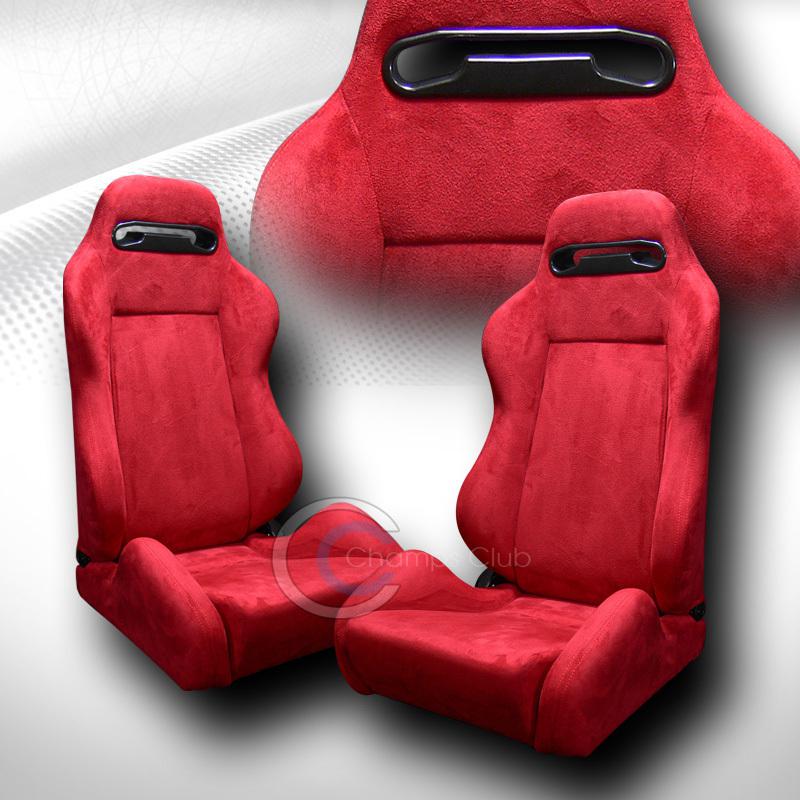 Universal jdm t-r red suede car racing bucket seats+sliders pair chevy chrysler