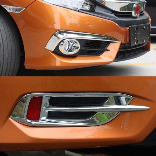 Chrome front/rear fog light lamp cover trim for honda civic 10th gen 4dr 2016 17