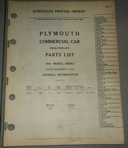 1941 plymouth commercial car truck pt 125 parts list preliminary