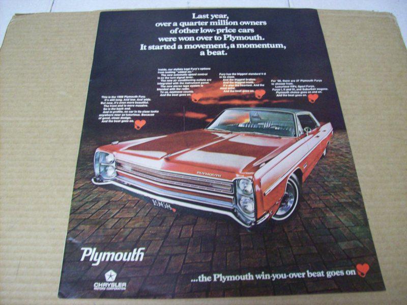 1968 plymouth fury 4 dr. advertisement, vintage  ad