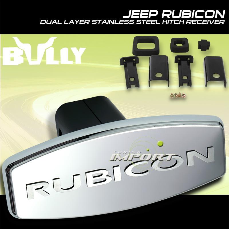 Bully mirror polished trailer hitch cover jeep rubicon logo adjustable receiver 