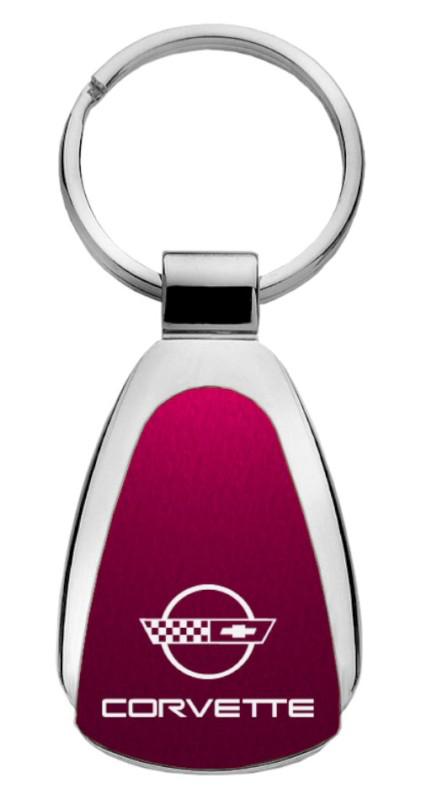 Gm corvette c4 burgundy teardrop keychain / key fob engraved in usa genuine