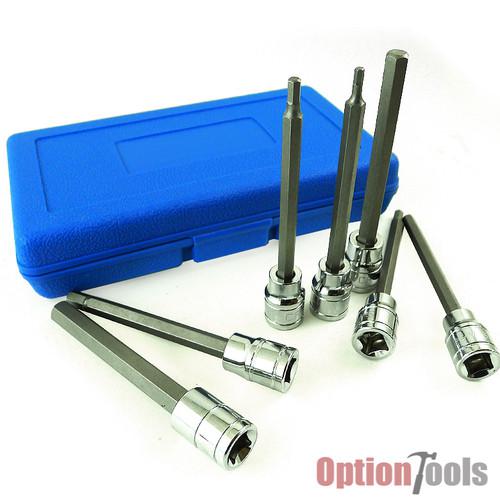 7 pc extra long hex bit socket allen wrench set mm tool w/case chrome vanadium