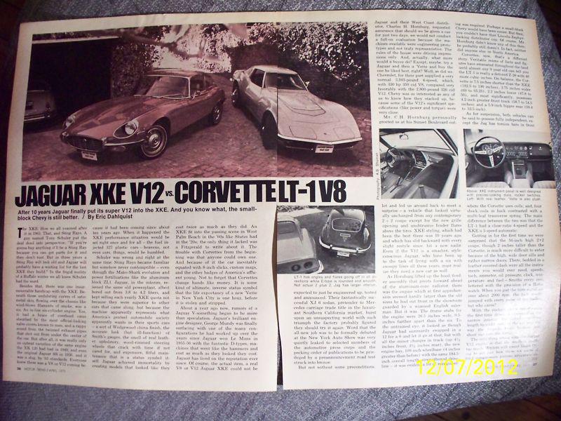 1971 jaguar xke in original, rare, 3pg. article! -frame it as a gift for the fan
