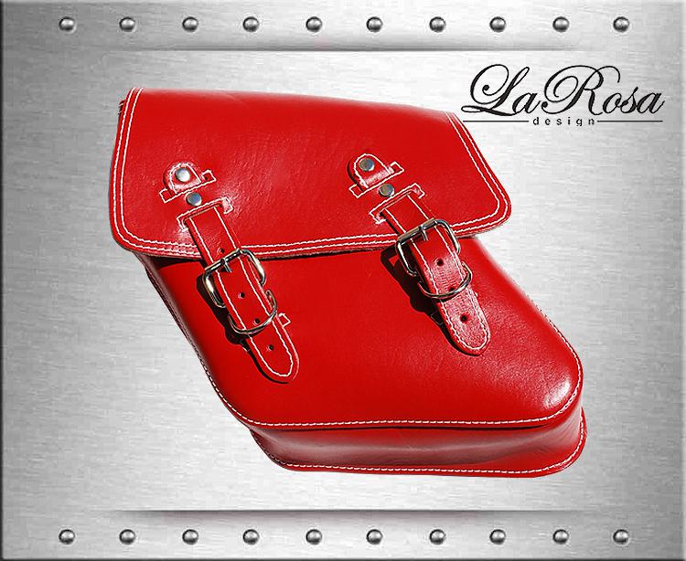 Larosa red leather left swing arm dyna hd wide glide saddlebag motorcycle bag