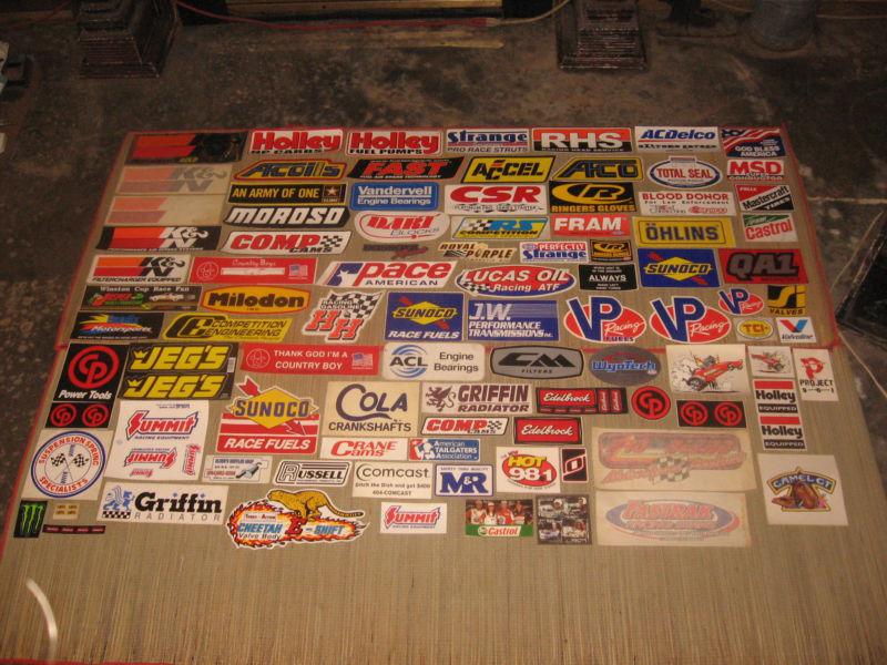 Lot of 92 various automotive related decals for toolbox,mancave,garage decor