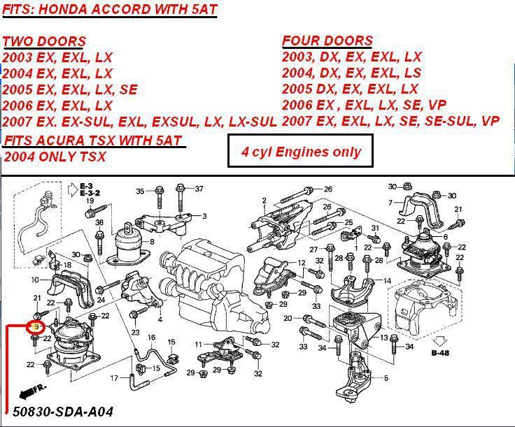 Honda accord 2003-2007, acura tsx 2004 frt engine mount *oem* 50830-sda-a04