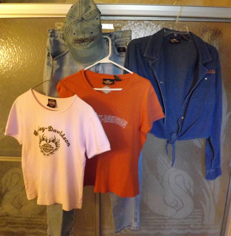 Lot harley davidson womens shirts w/hat and harley jeans