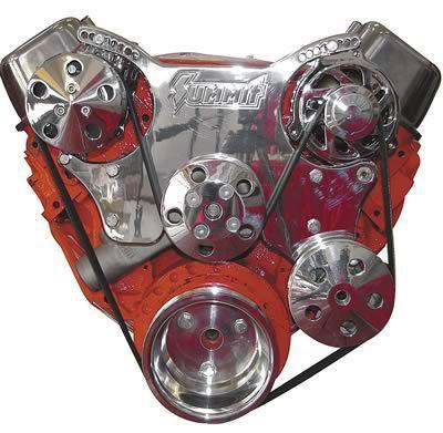 Summit pulley kit serpentine performance ratio aluminum polished chevy 340400