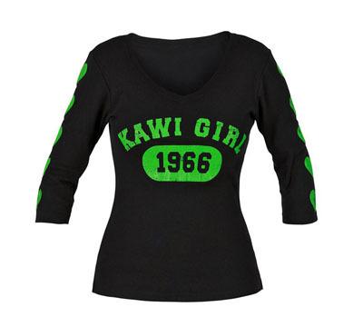 New kawasaki kawi girl 1966 varsity 3/4 sleeve t-shirt medium k012-1761-bkmd