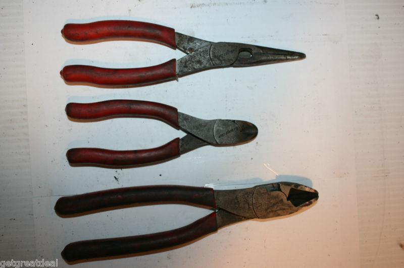 Snap-on tools diagonal cutters long nose pliers red grip set 3pc