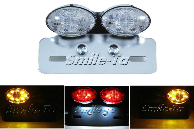 Clear motorcycle bike led tail light integrated indicators chrome plate holder -