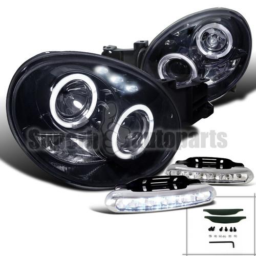 2002-2003 subaru impreza halo projector headlights glossy black+led drl lamps