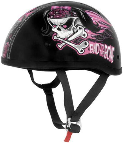 Skid lid original half-helmet with lethal threat design,bad to the bone/pink,xl