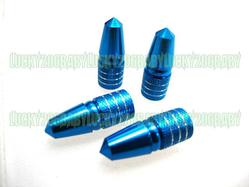 Tyre valve dust cap metal bullet car wheels 4pcs blue